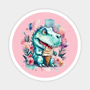 Dinosaur gift ideas dinosaur eating ice cream ,cute dino trex eating ice cream gift ideas Magnet